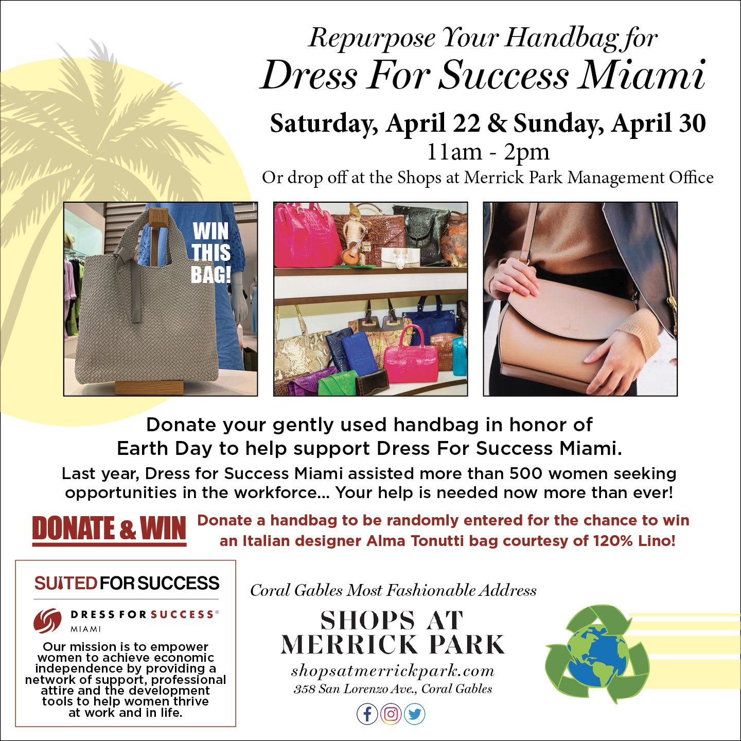 Shops at Merrick Park's Earth Day Handbag Donation to Dress for Success  Miami 