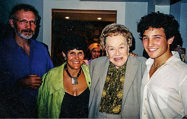 Allan, Joan, Julia Child, and Joan's son David; at Julia's 90th birthday party in Joan's home.jpg