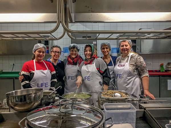 Syrian cooks in Istanbul sharing their recipes with Joan.jpg