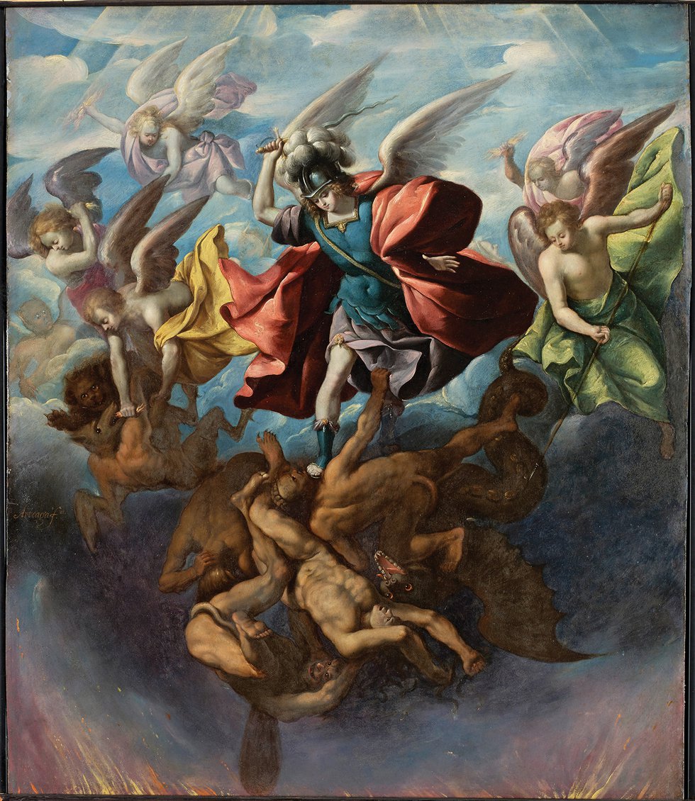 01 Sebastia╠ün Lo╠üpez de Arteaga, Saint Michael Striking Down the Rebellious Angels.jpg