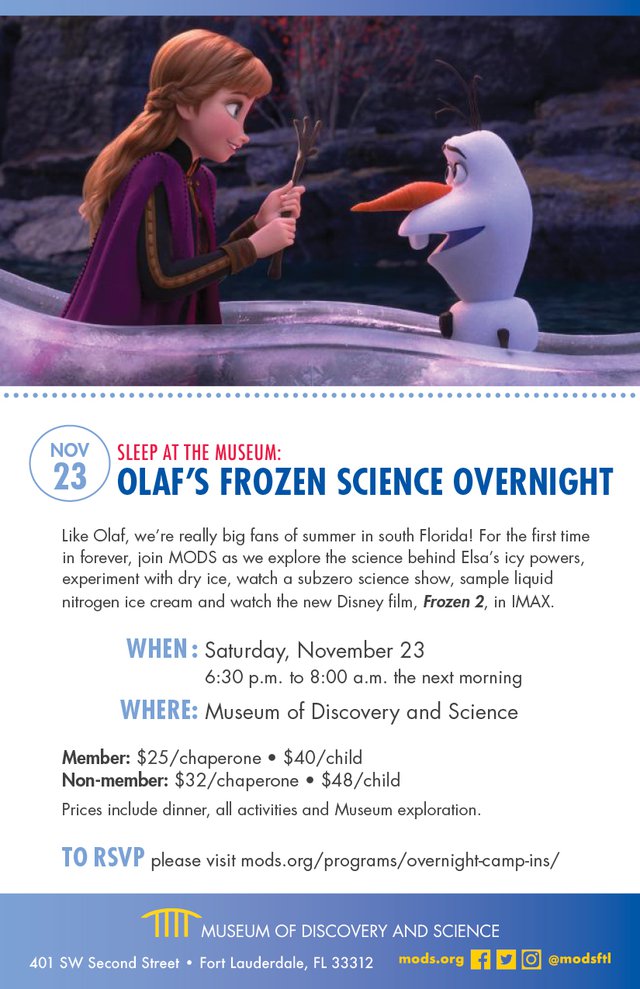 Olaf S Frozen Science Overnight Adventure Bocaratonobserver Com